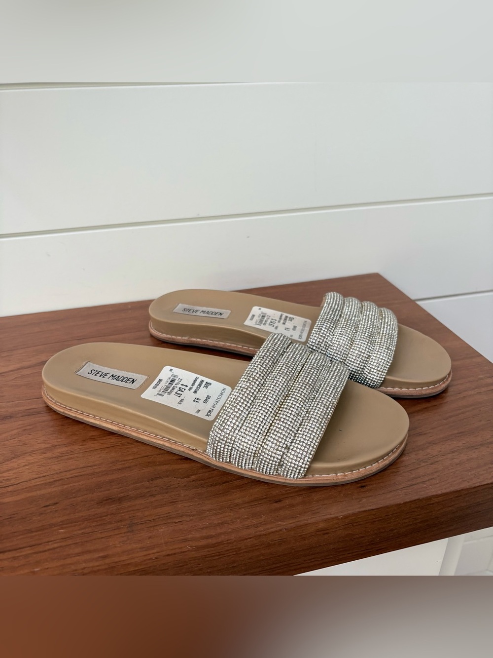 Steve Madden Women's Drips Slides Sandals Silver Rhinestones Glam Party Size 9.5